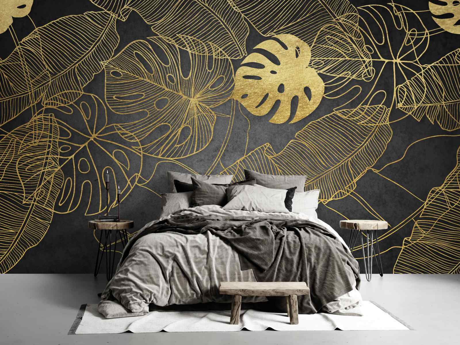 Papier peint feuilles de monstera d'or