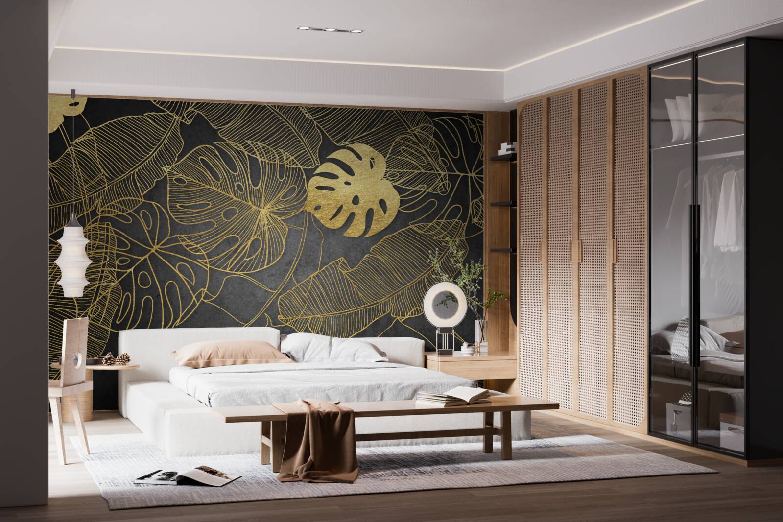 Papier peint feuilles de monstera d'or