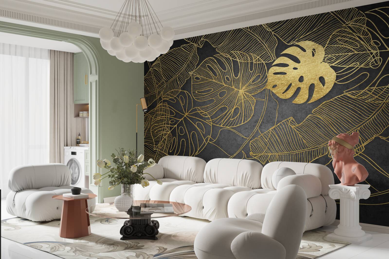 Papier peint feuilles de monstera d'or