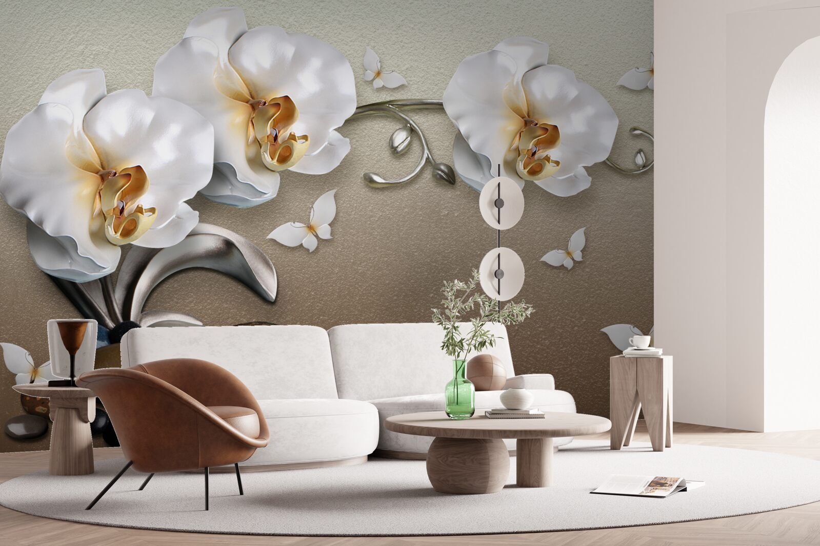 Papier peint Des orchidées blanches comme la neige pénètrent dans les pierres