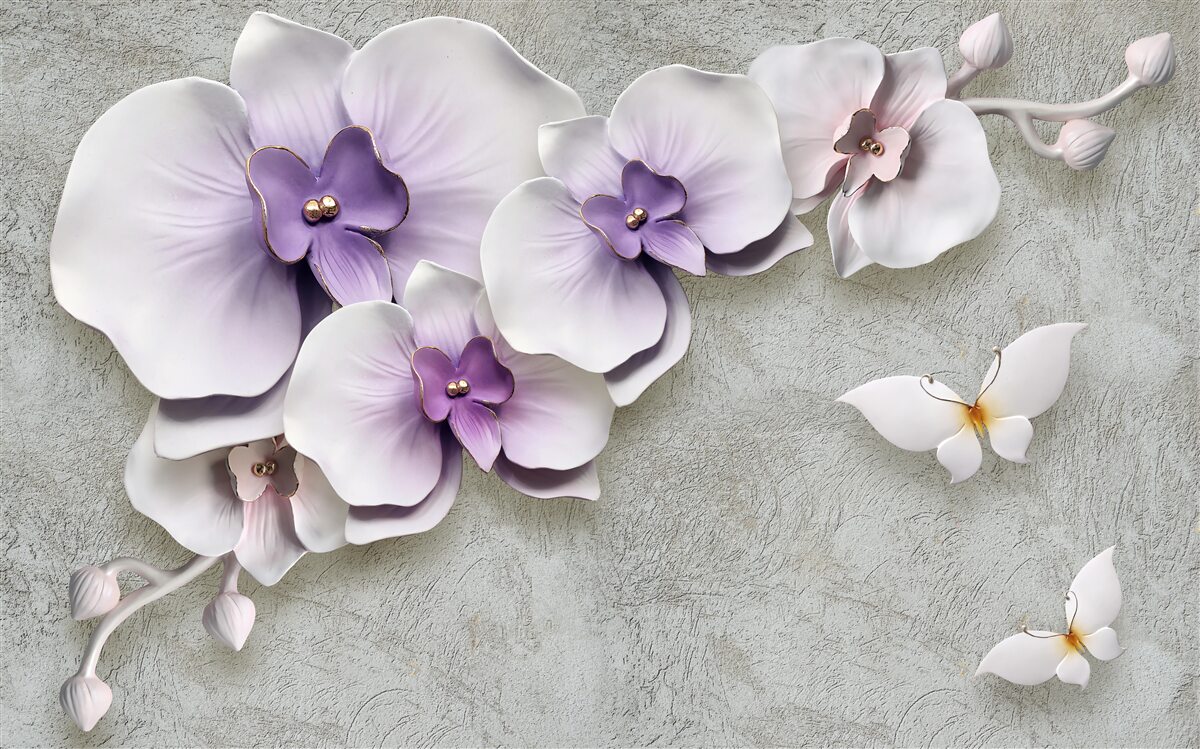 Papier peint les papillons sont blancs comme la neige et les lys violets