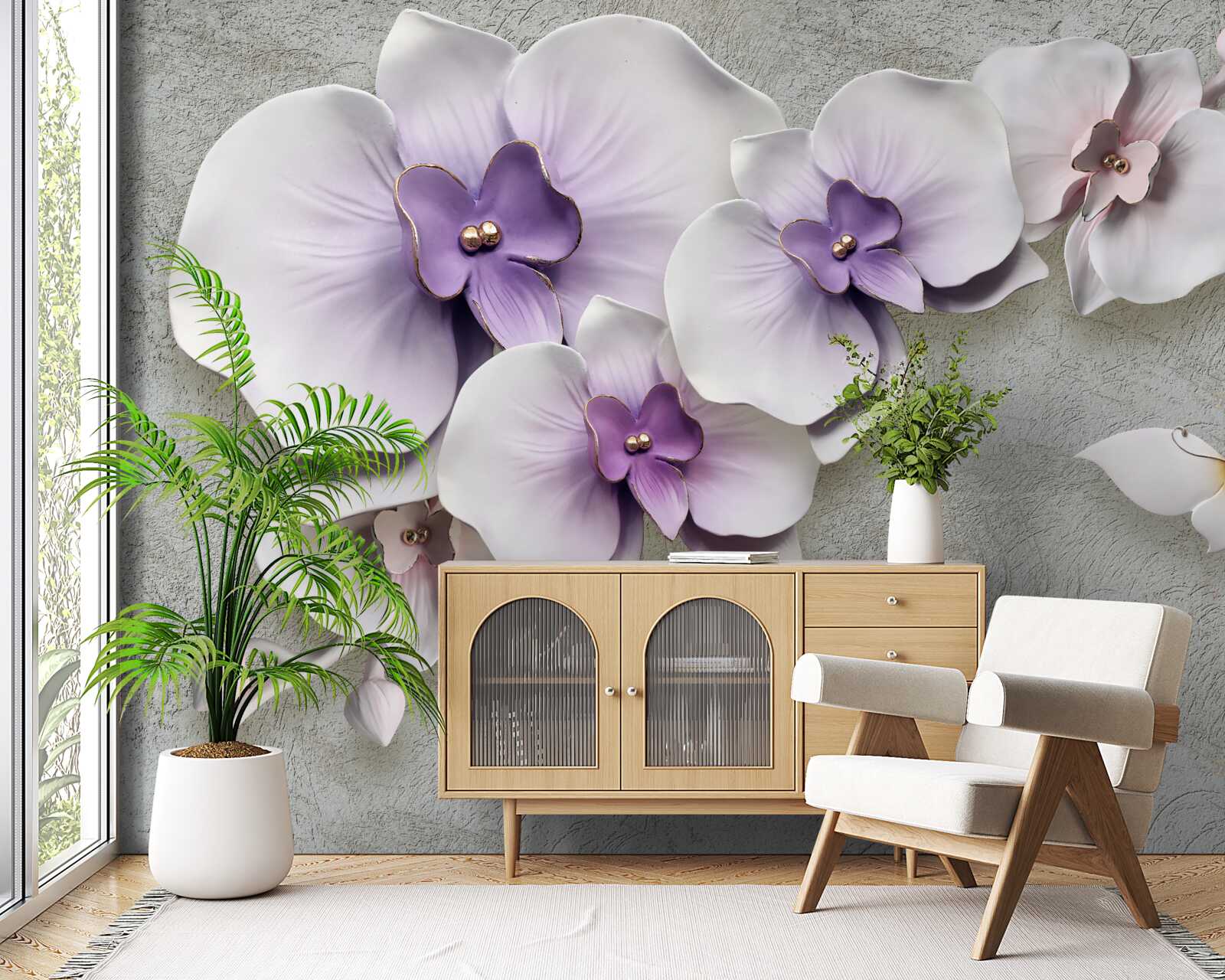 Papier peint les papillons sont blancs comme la neige et les lys violets