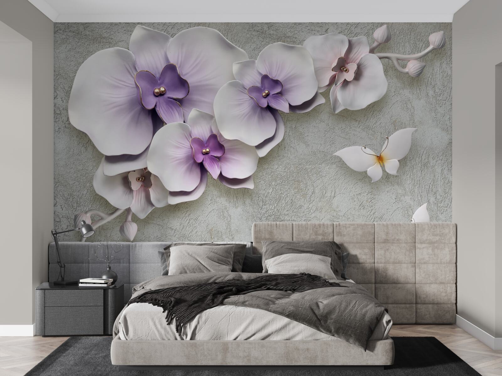 Papier peint les papillons sont blancs comme la neige et les lys violets