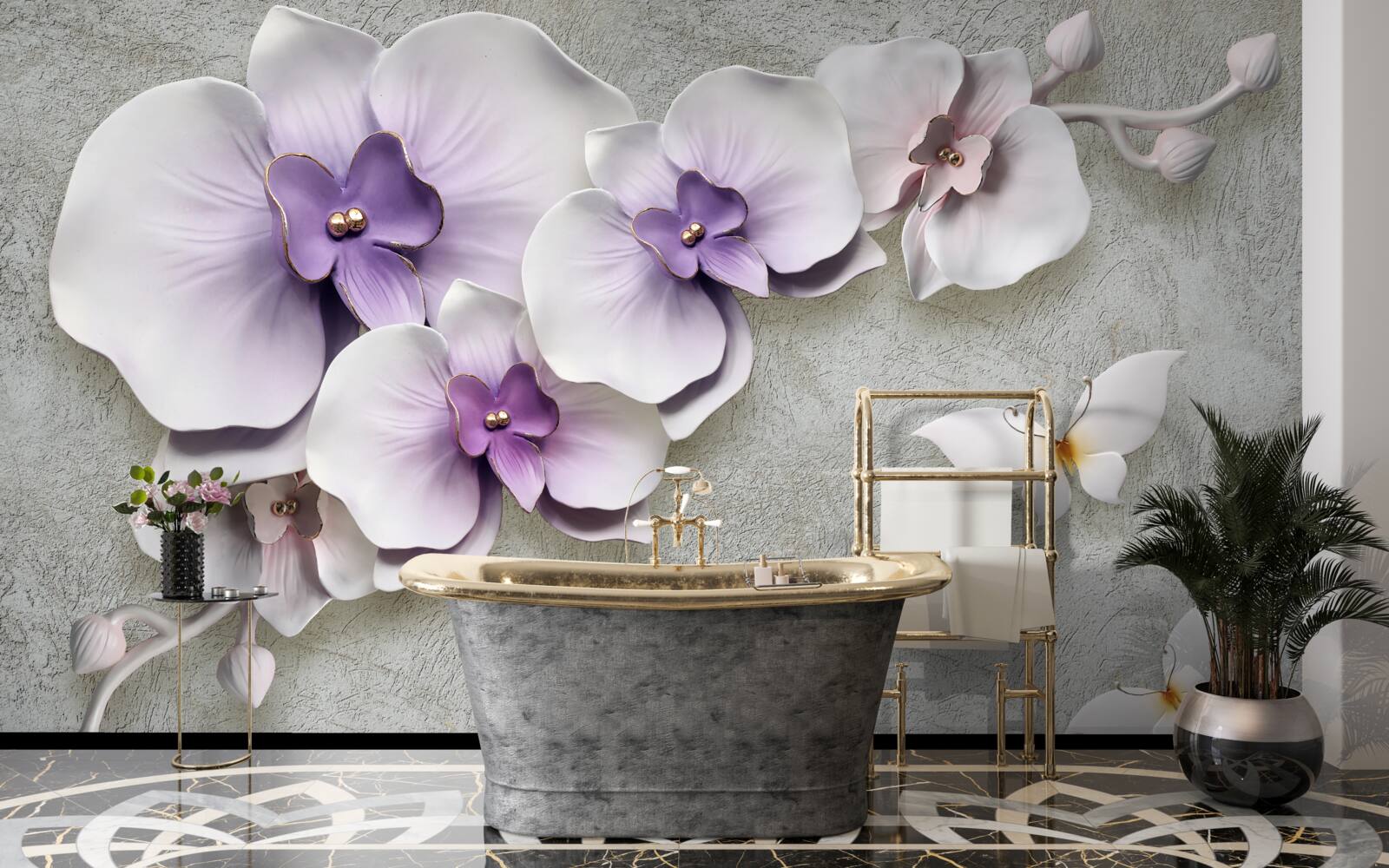 Papier peint les papillons sont blancs comme la neige et les lys violets
