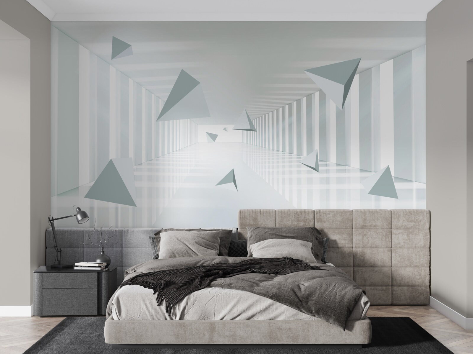 Papier peint tunnel sans fin et formes triangulaires