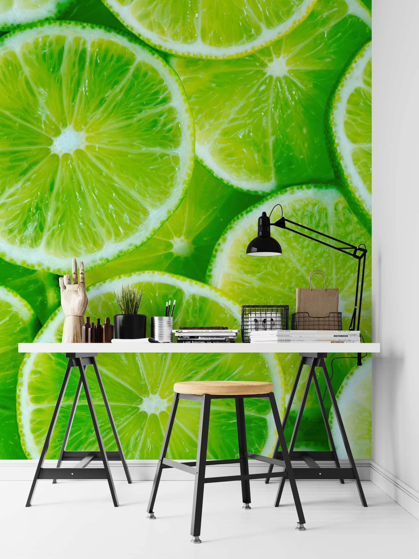 Papier peint couper le citron vert en fines tranches rondes