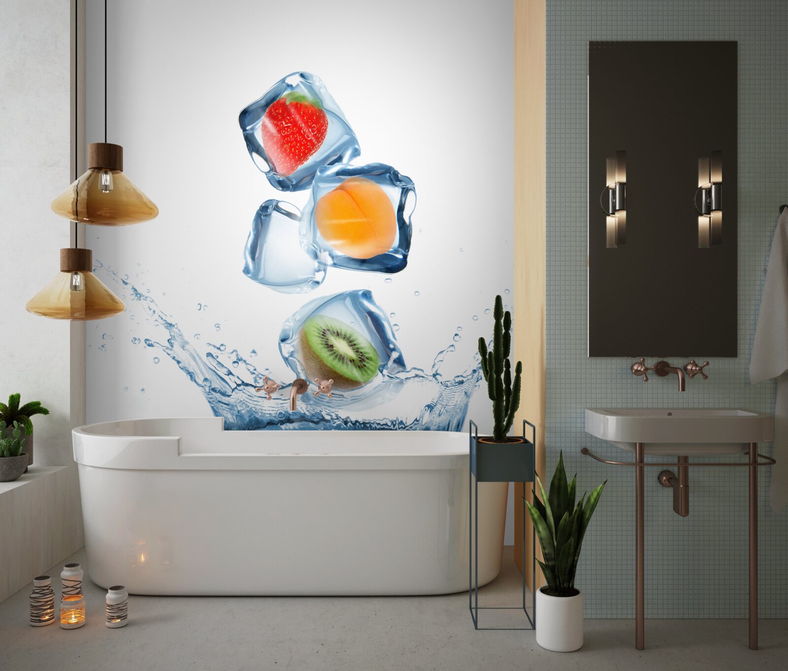 Papier peint glaçons aux fruits