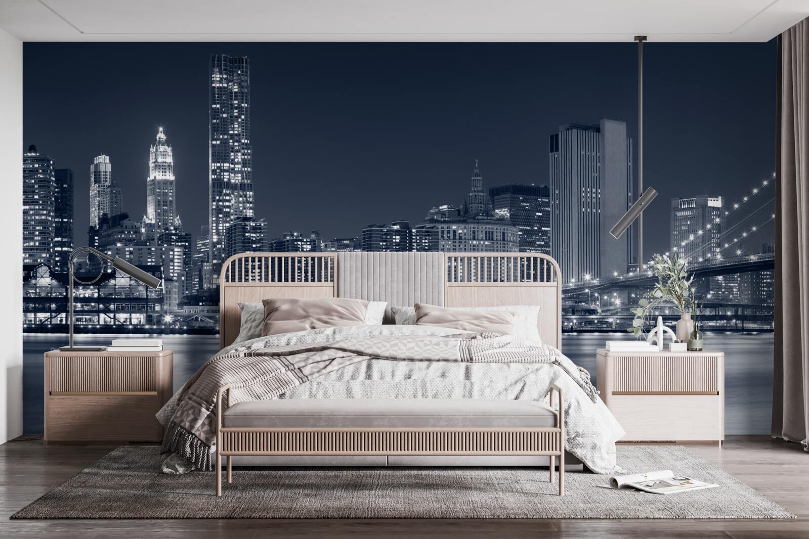 Papier peint pont de brooklyn et manhattan la nuit