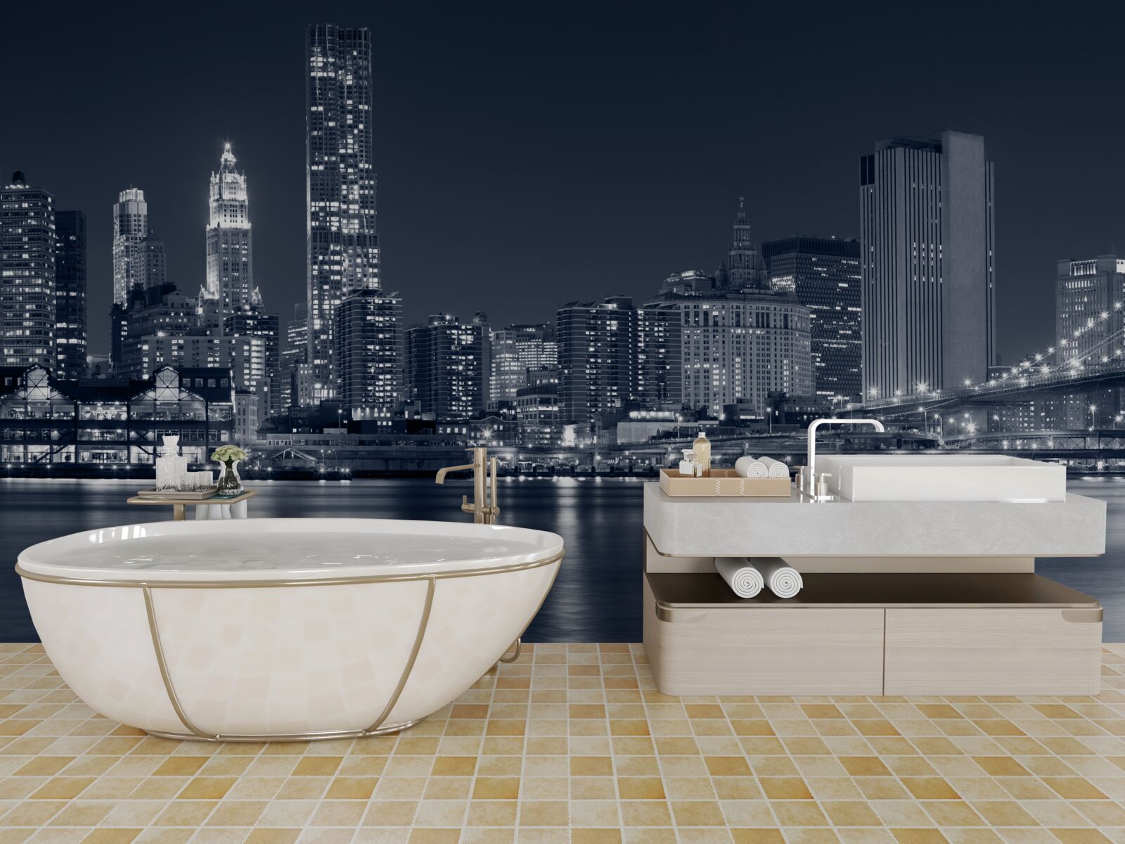 Papier peint pont de brooklyn et manhattan la nuit