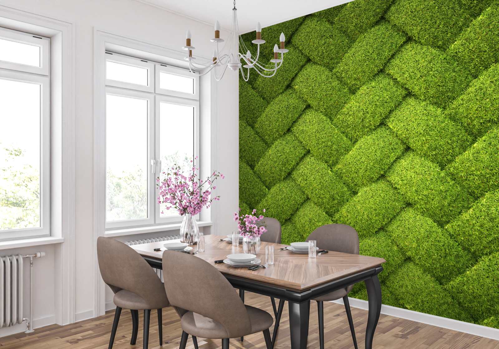 Papier peint bloquant la pelouse verte
