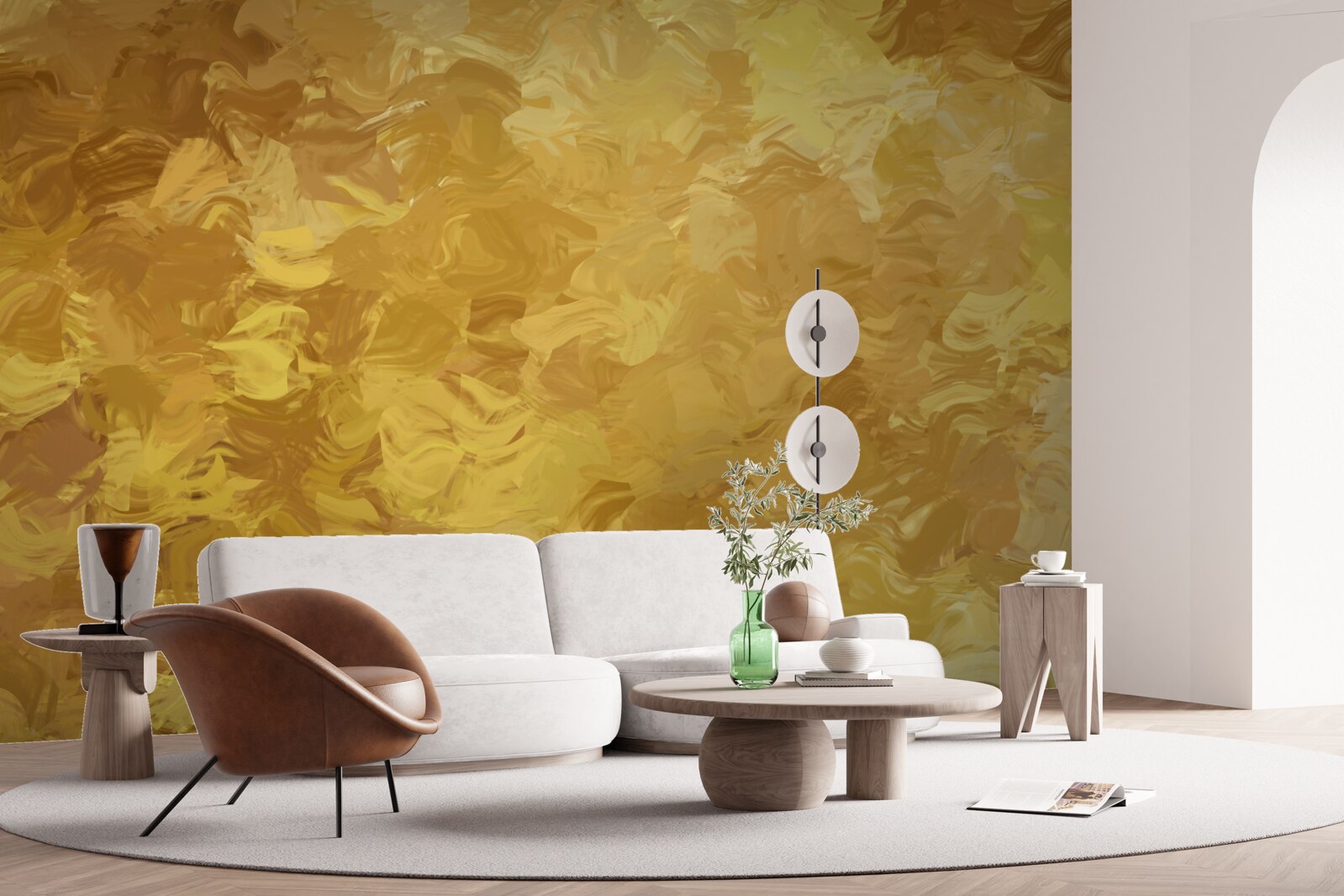 Papier peint or d'automne sur plaques de marbre