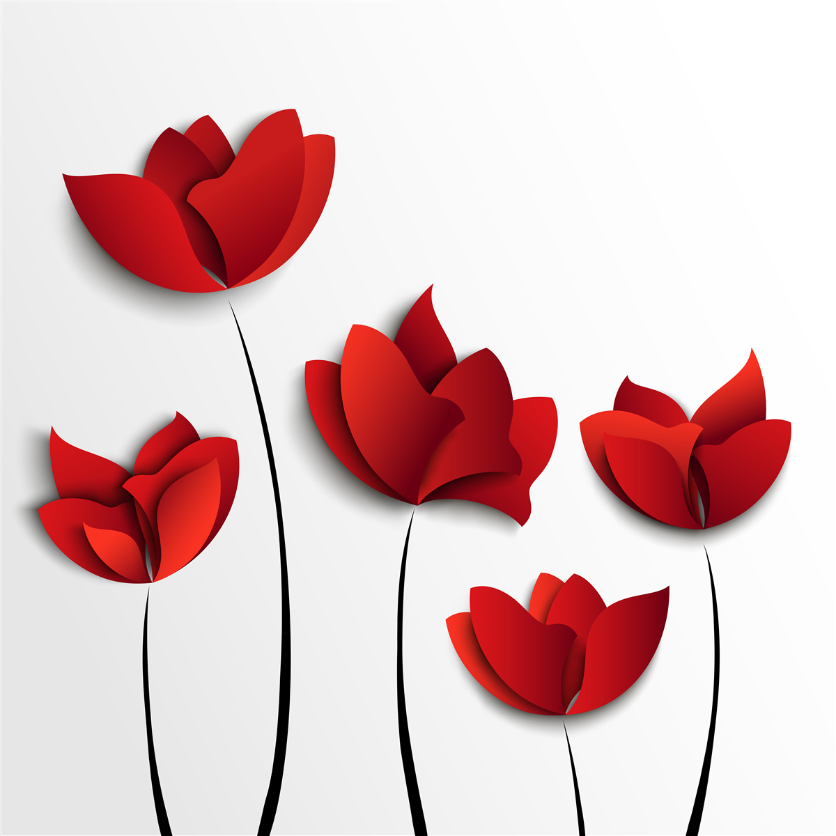Papier peint fleurs de couleur rouge sur fond de pureté blanche