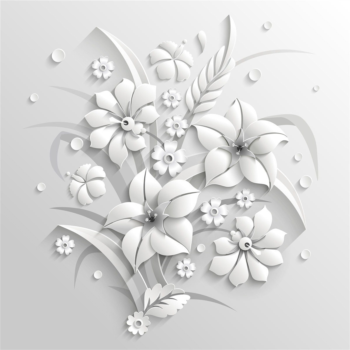 Papier peint fleurs blanches comme du lait, sur fond blanc