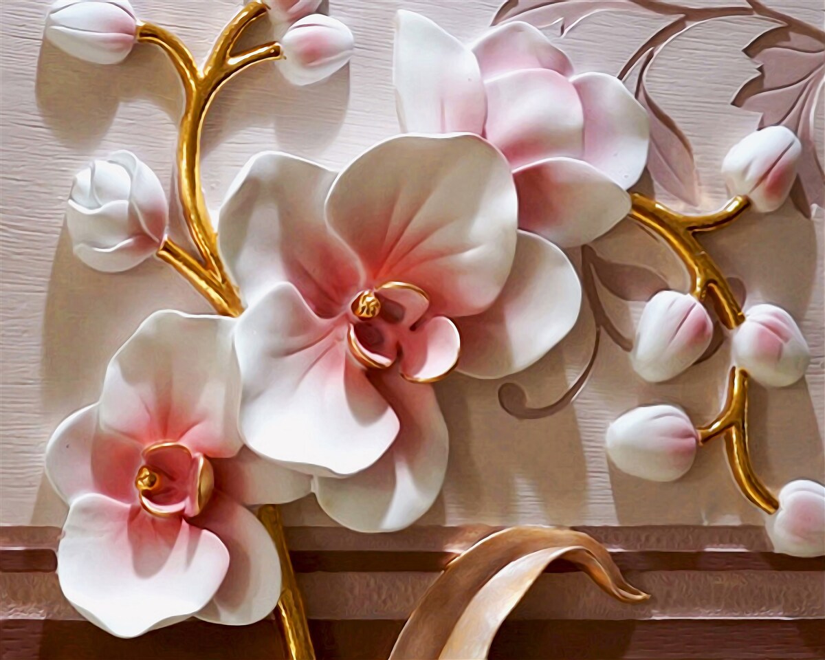 Papier peint orchidées majestueuses en fleurs et bourgeons non ouverts