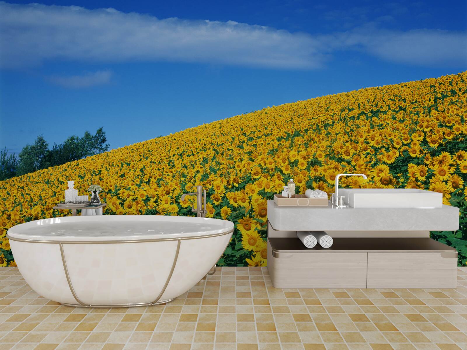 Papier peint Un grand espace avec des tournesols