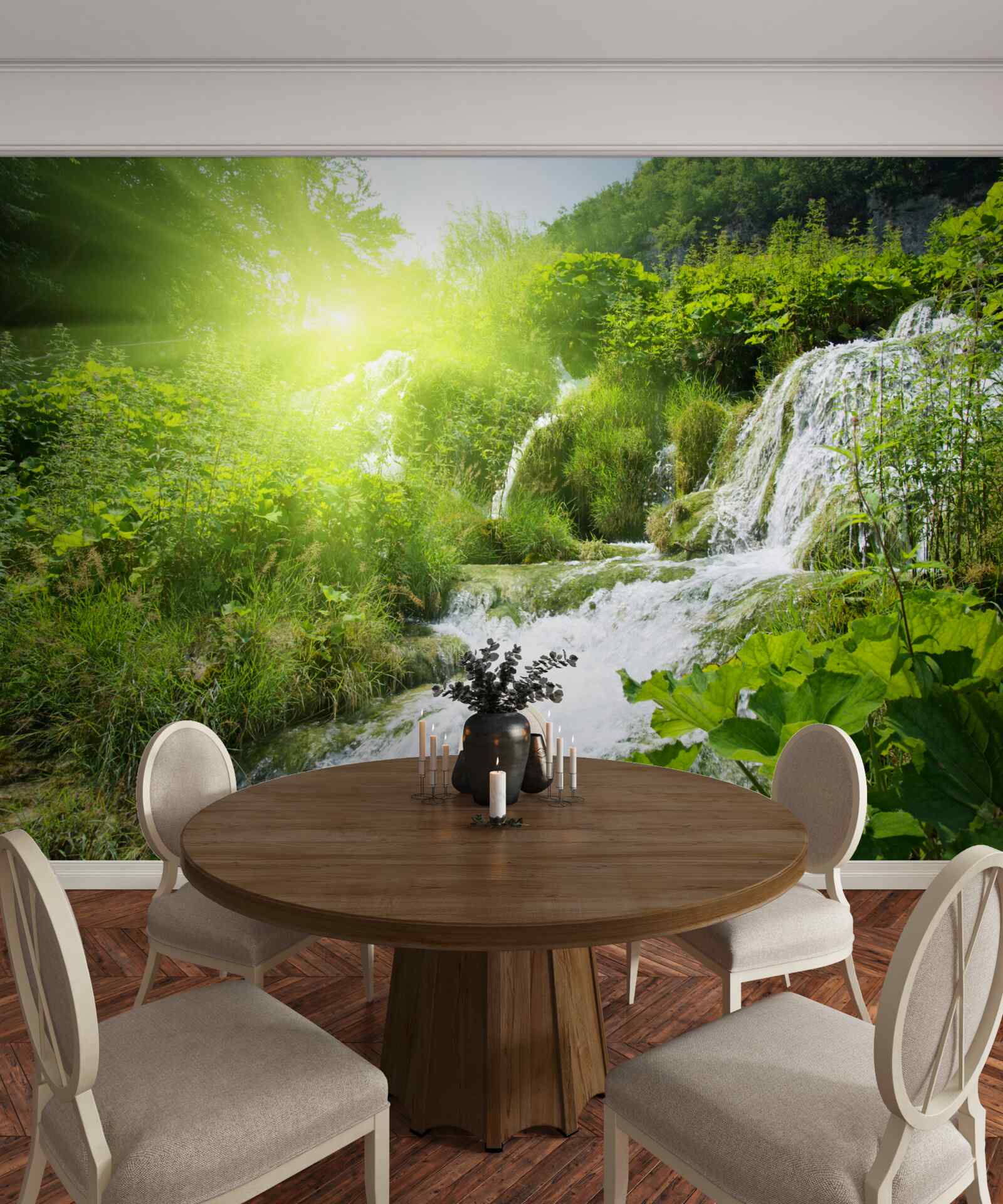 Papier peint une cascade mystérieuse dans une forêt de montagne