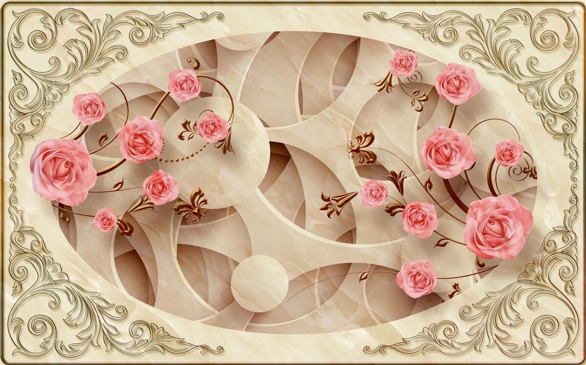 Papier peint fond abstrait décoré de roses roses