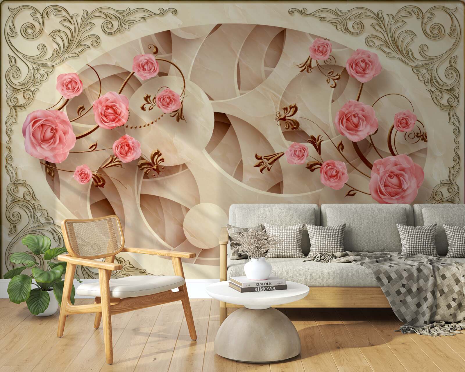 Papier peint fond abstrait décoré de roses roses