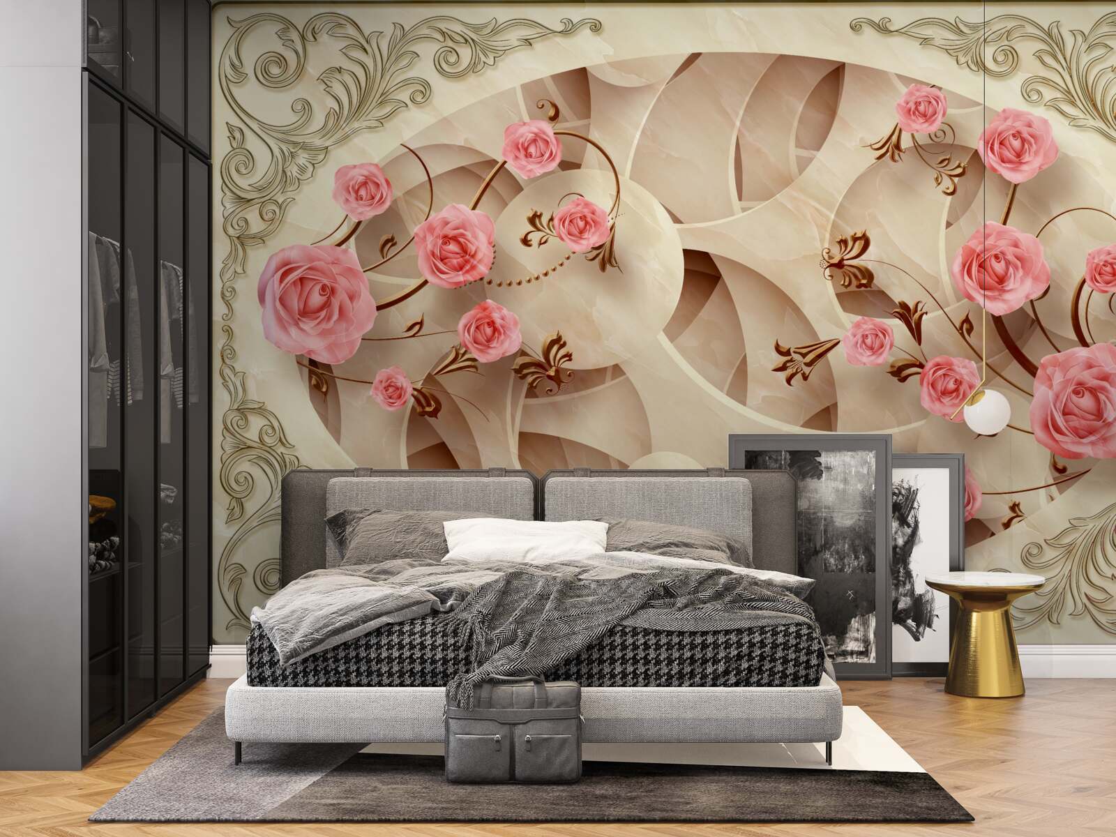 Papier peint fond abstrait décoré de roses roses
