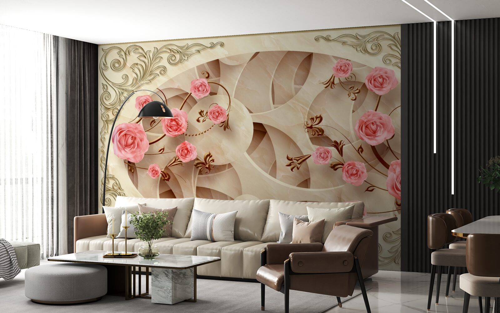 Papier peint fond abstrait décoré de roses roses