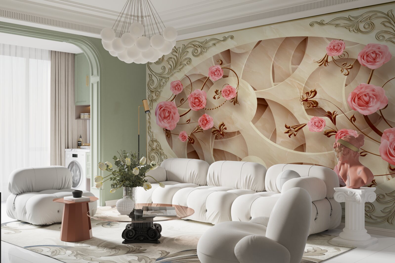 Papier peint fond abstrait décoré de roses roses