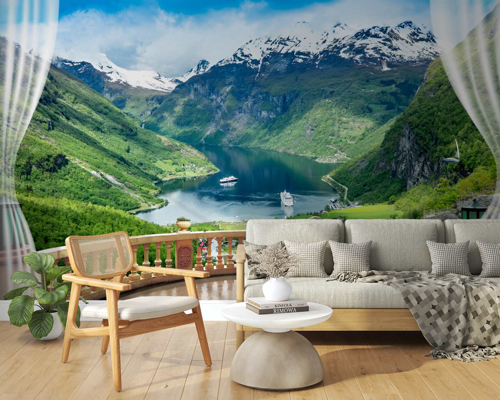 Papier peint patio avec vue panoramique sur le torrent