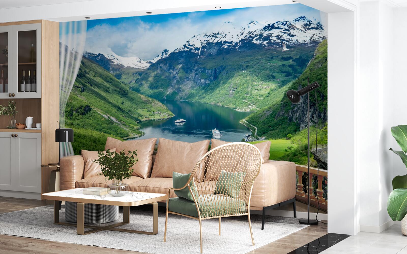 Papier peint patio avec vue panoramique sur le torrent
