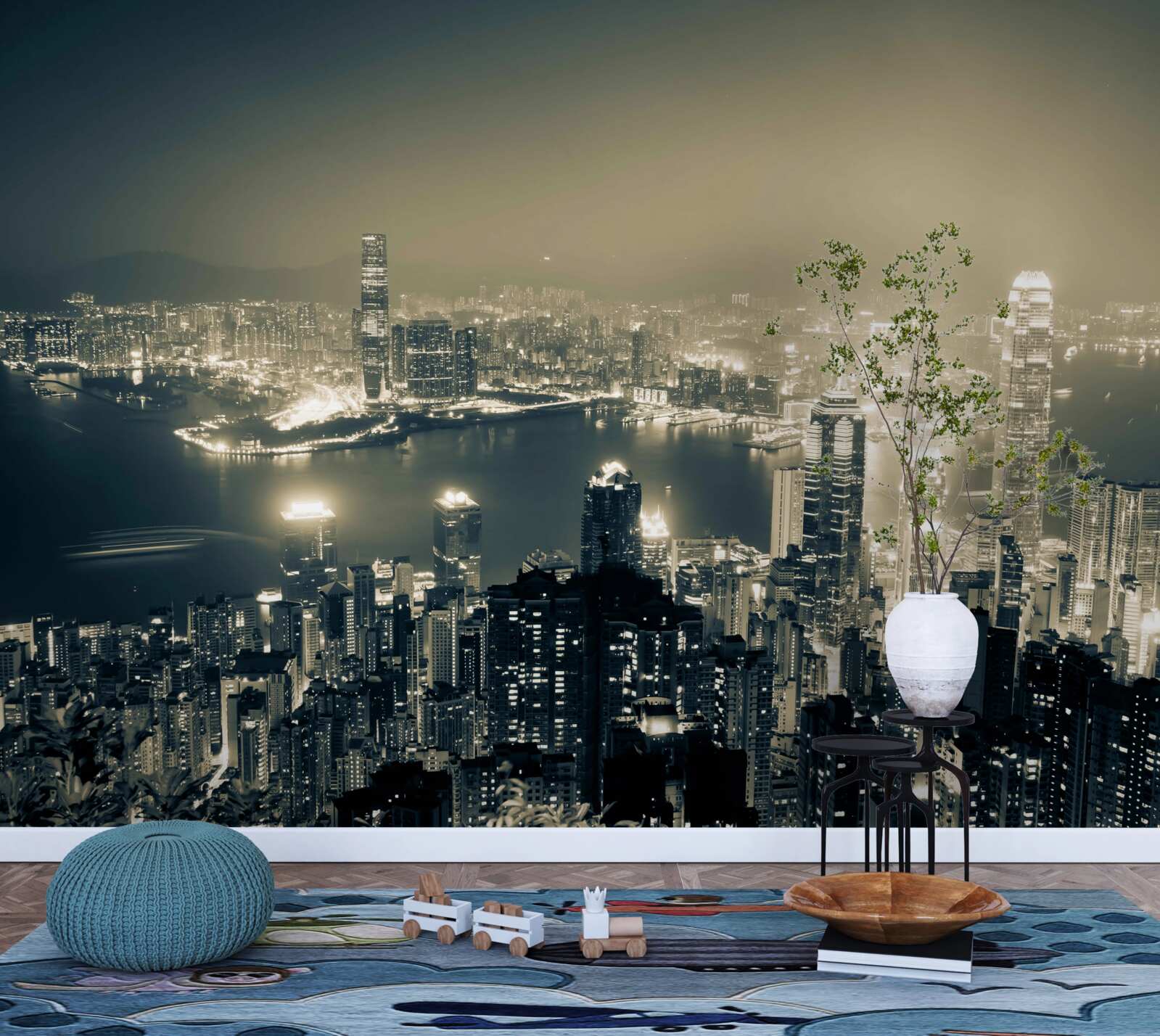 Papier peint vue nocturne panoramique de hong kong