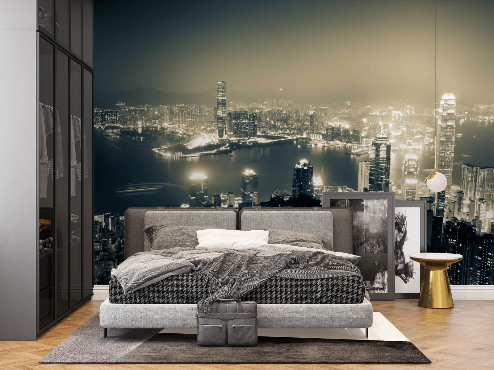 Papier peint vue nocturne panoramique de hong kong