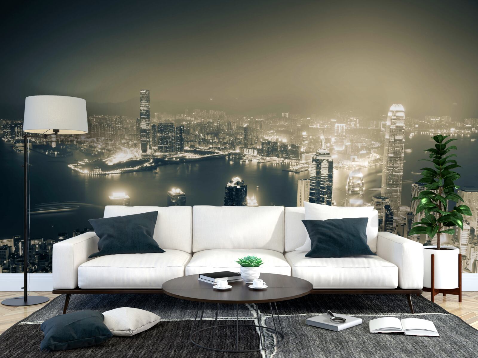 Papier peint vue nocturne panoramique de hong kong