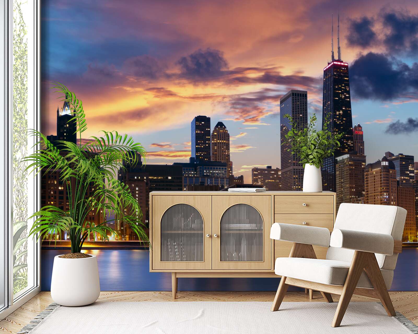 Papier peint le soleil se couche sur chicago, illinois