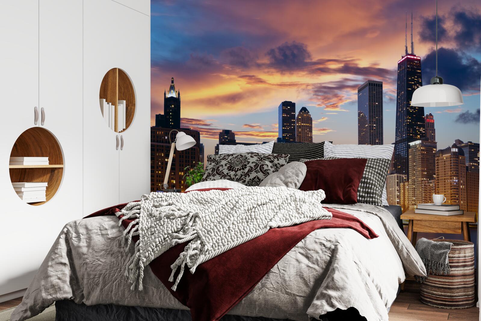 Papier peint le soleil se couche sur chicago, illinois
