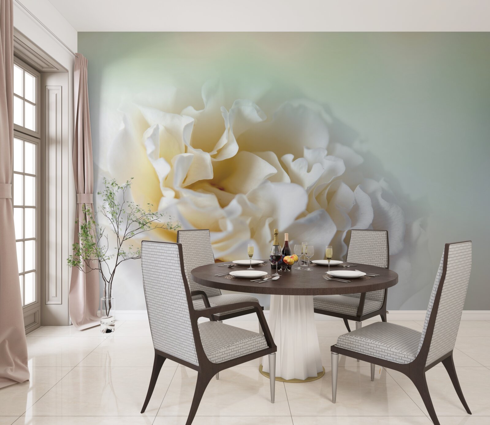 Papier peint fleur blanche romantique, pleine de délicatesse