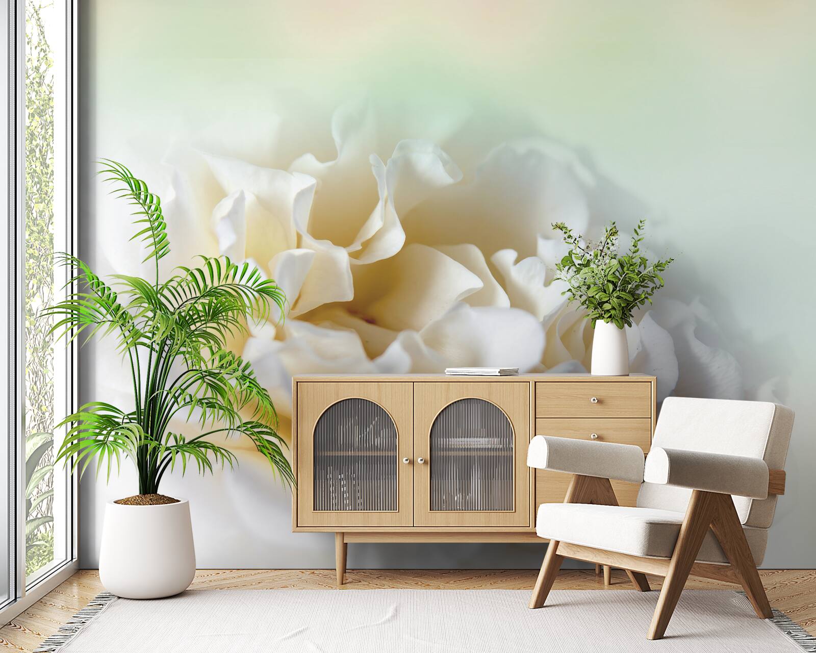Papier peint fleur blanche romantique, pleine de délicatesse