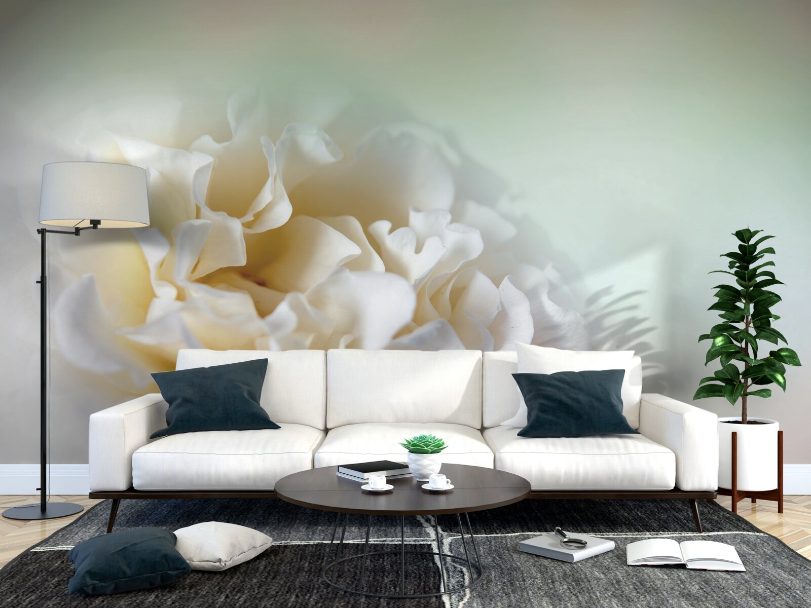 Papier peint fleur blanche romantique, pleine de délicatesse