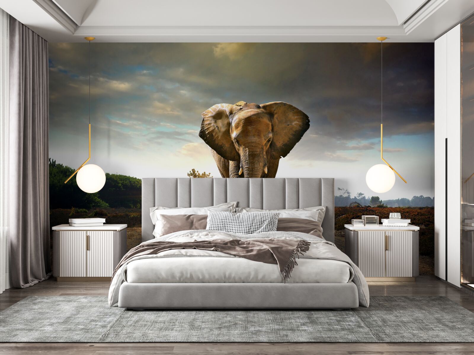Papier peint le coucher de soleil rencontre les marches de l'elephant