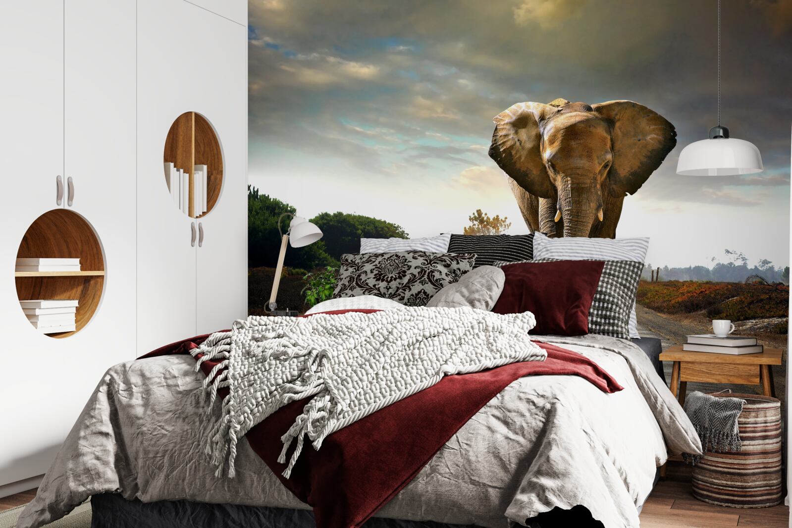 Papier peint le coucher de soleil rencontre les marches de l'elephant