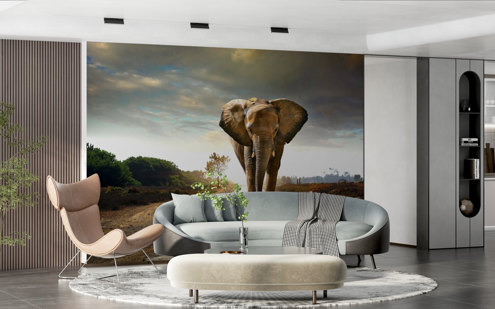 Papier peint le coucher de soleil rencontre les marches de l'elephant