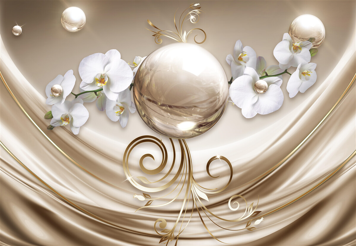 Papier peint une boule d'orchidées dorées et blanches comme la neige