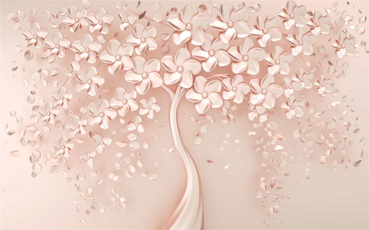 Papier peint des fleurs s'épanouissent sur un petit arbre