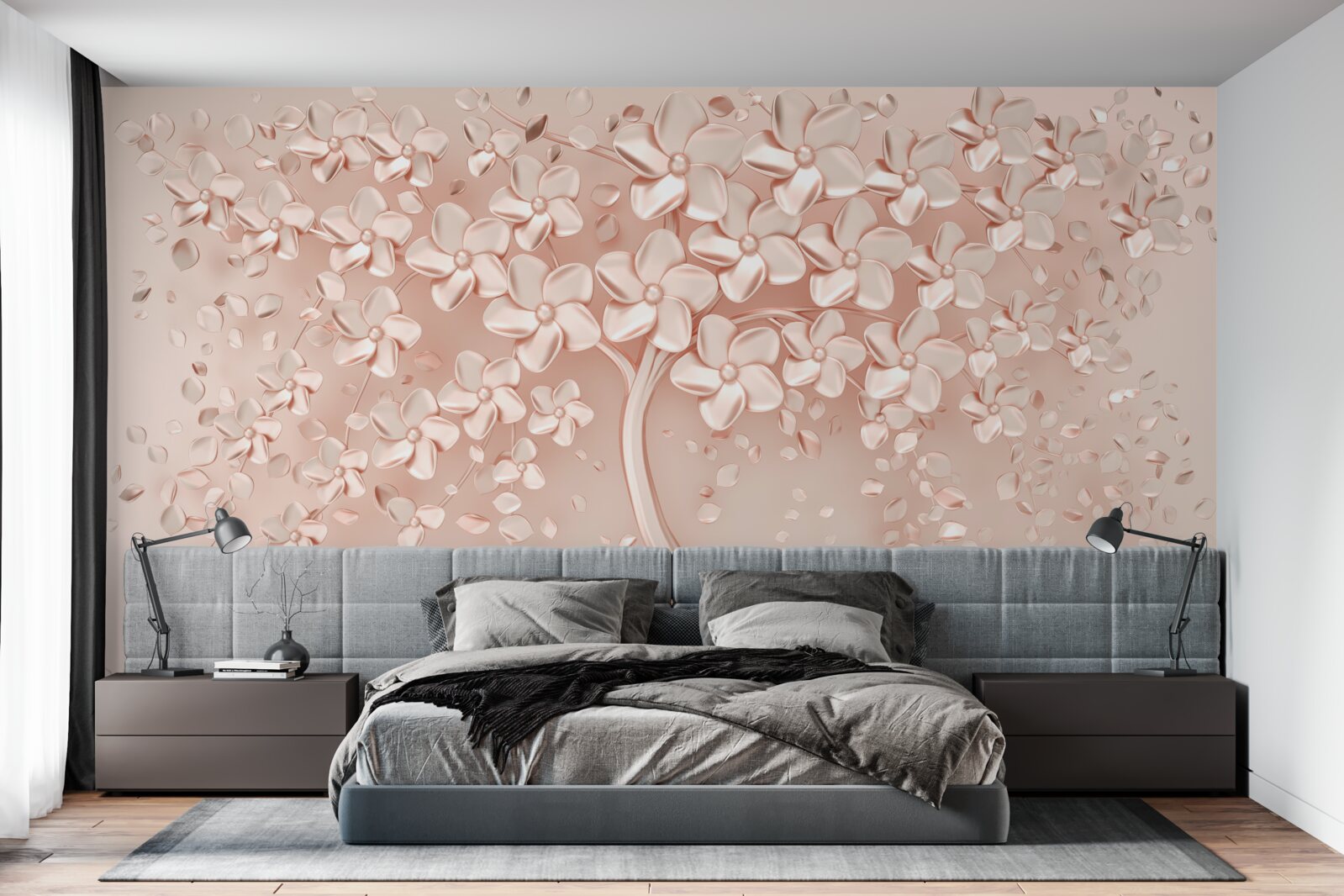 Papier peint des fleurs s'épanouissent sur un petit arbre