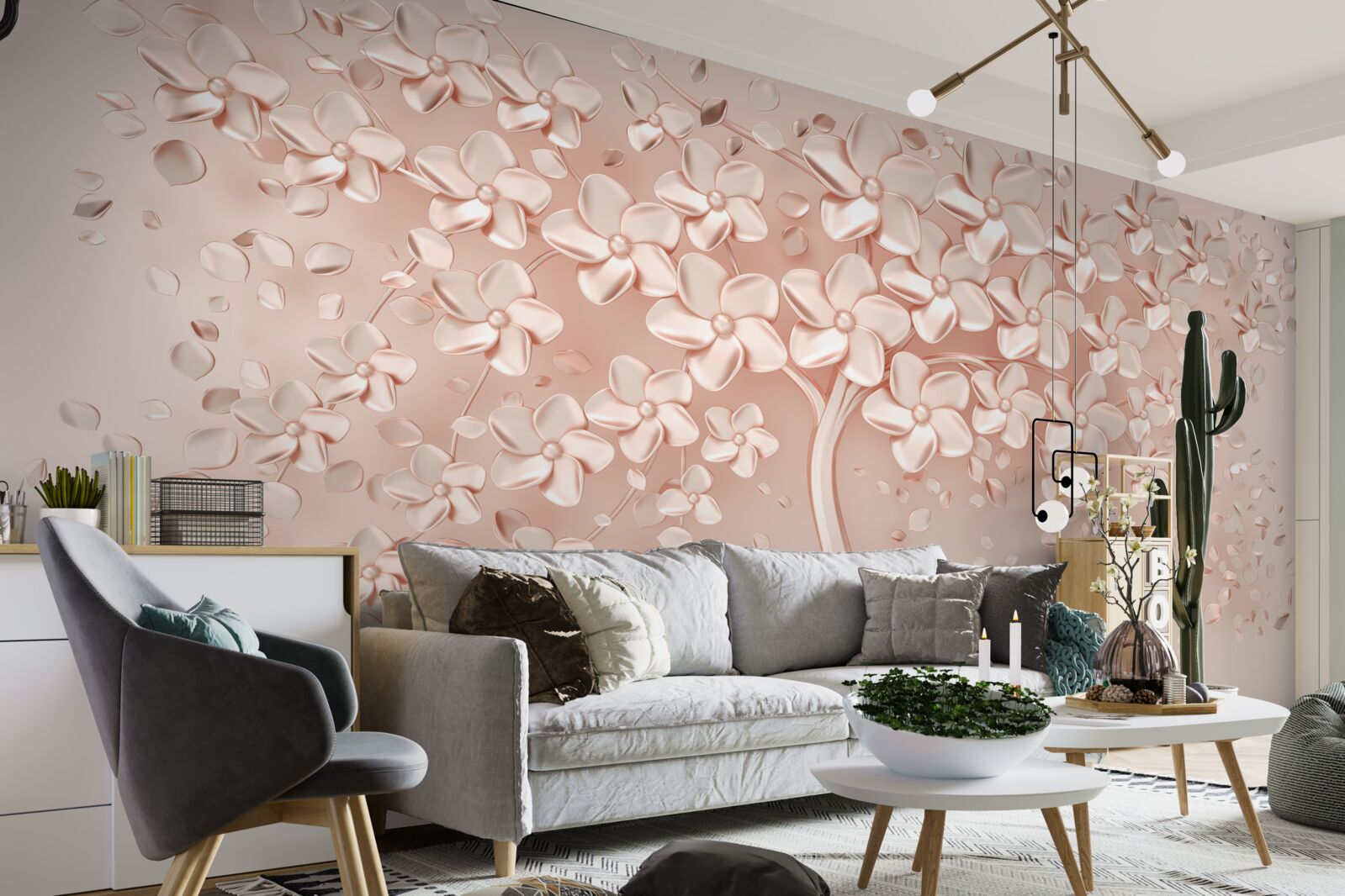 Papier peint des fleurs s'épanouissent sur un petit arbre