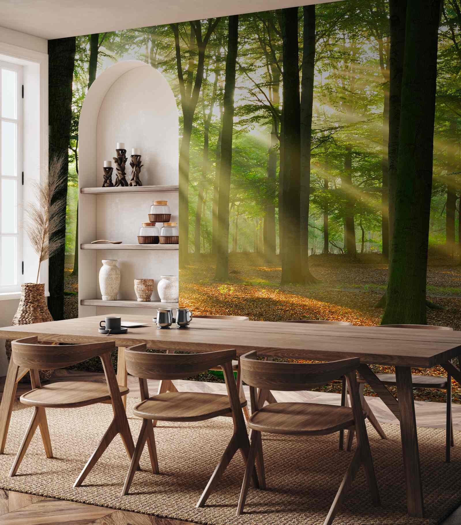 Papier peint la forêt du matin accueille l'automne avec sa beauté élancée