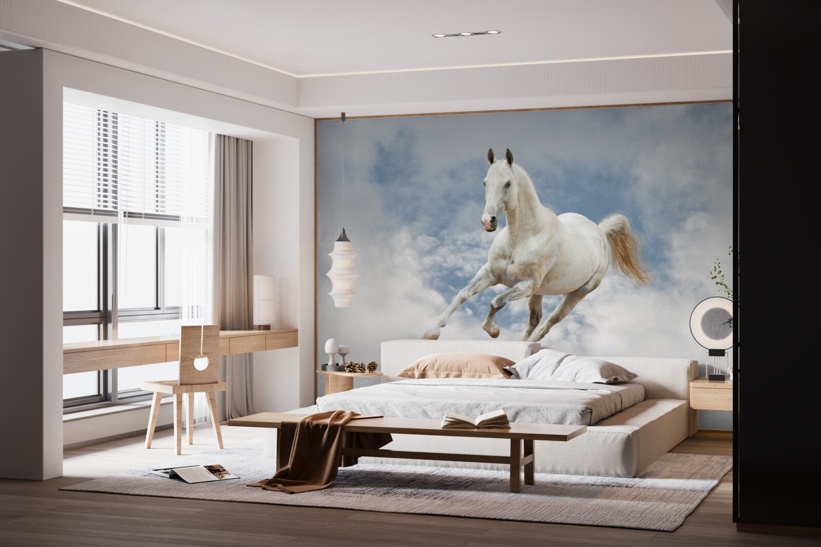 Papier peint galope le cheval blanc