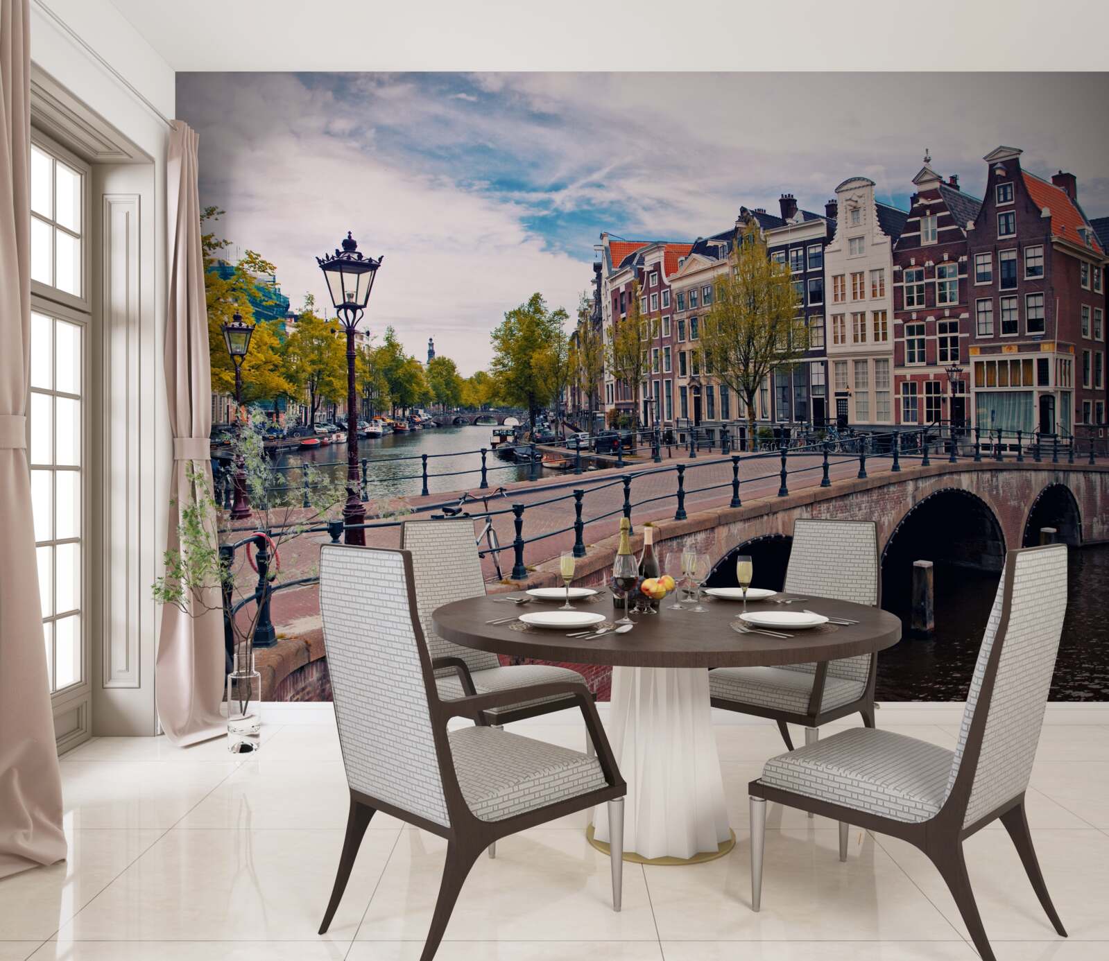 Papier peint Pont d'Amsterdam sur le canal