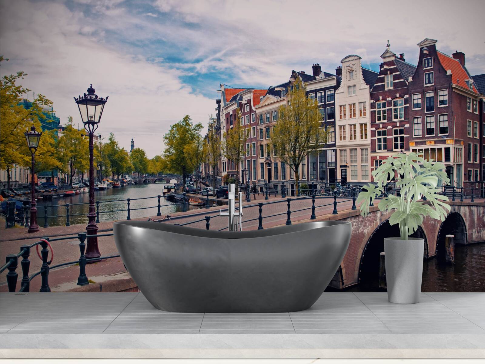 Papier peint Pont d'Amsterdam sur le canal