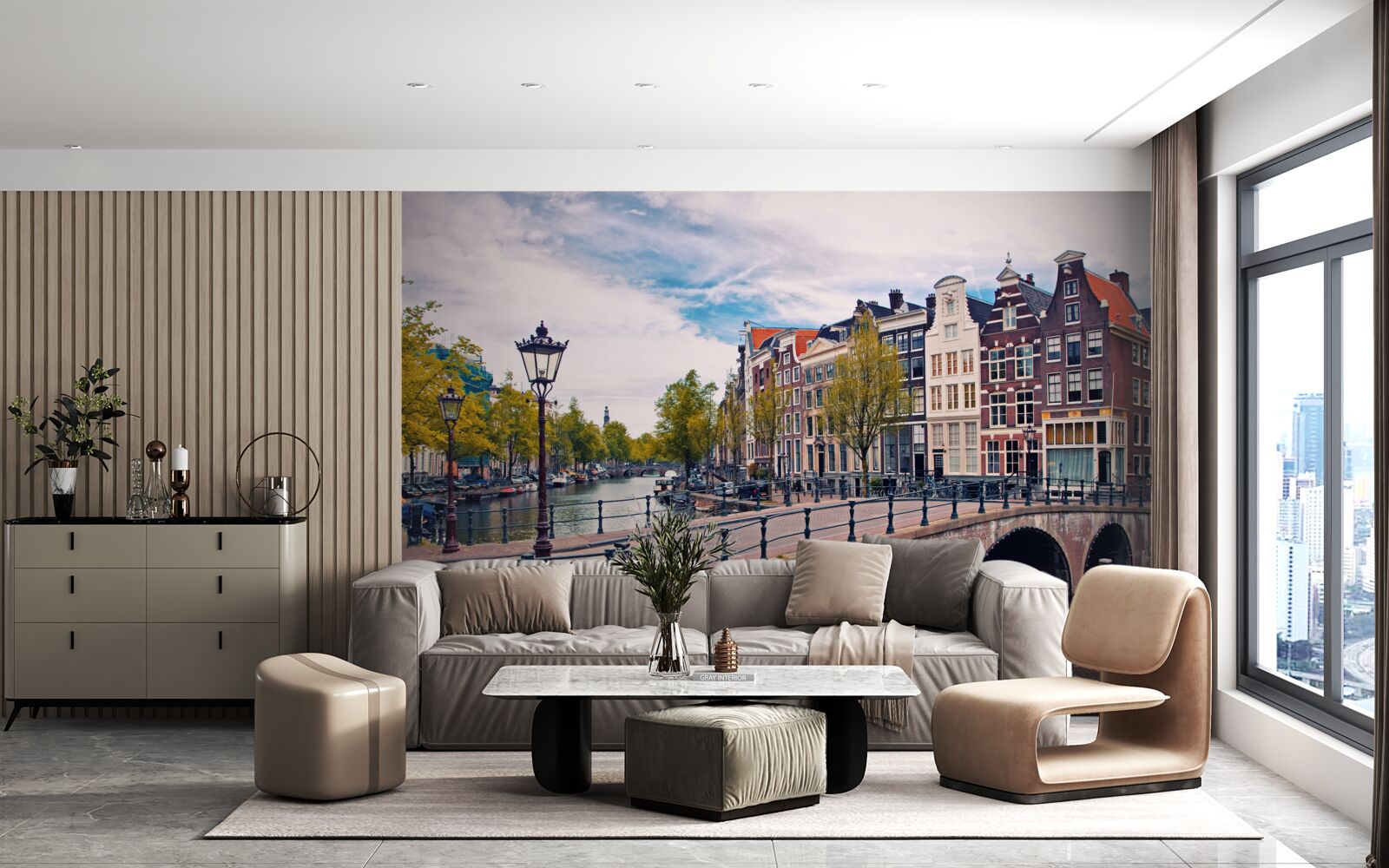 Papier peint Pont d'Amsterdam sur le canal