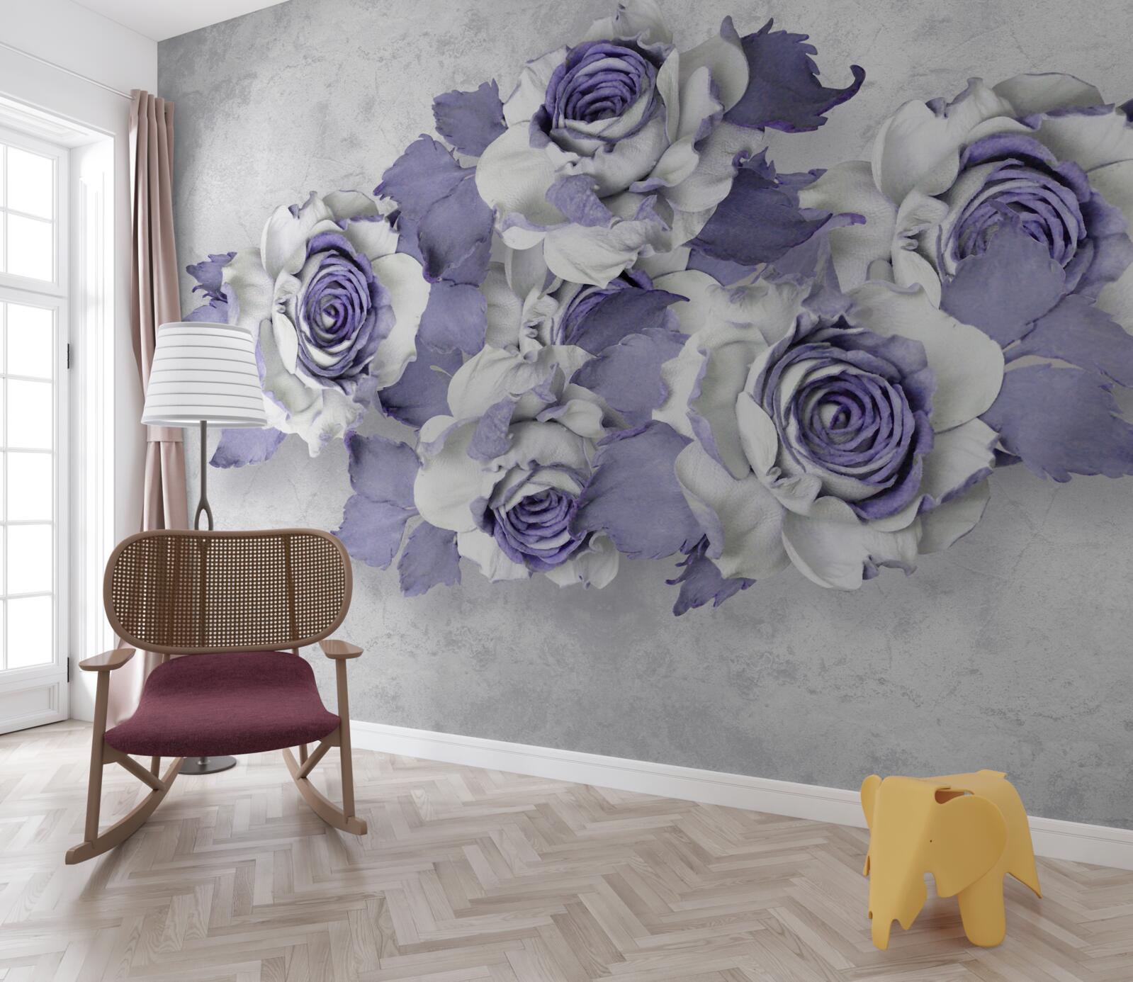 Papier peint décoration florale lilas