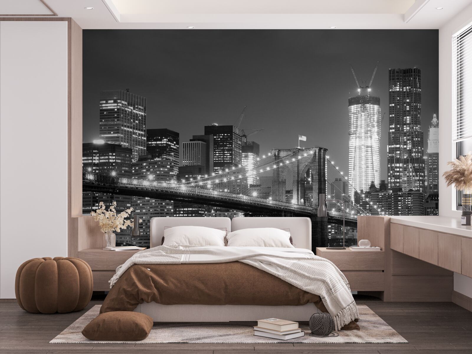 Papier peint pont de brooklyn en noir et blanc
