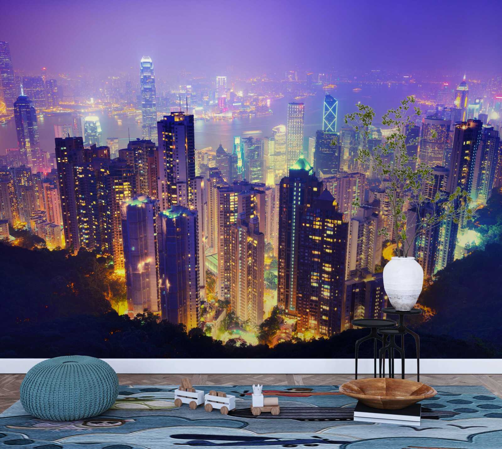 Papier peint hong kong, la nuit, a une ligne d'horizon stupéfiante